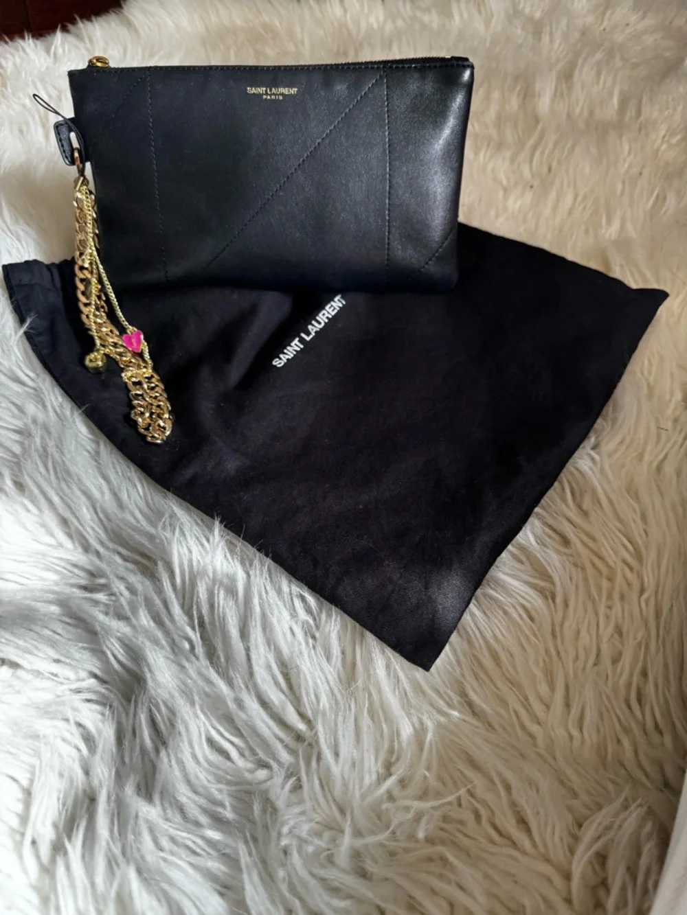 YSL Saint Laurent Jamie Pochon Black Leather Wristlet Clutch with Gold Hardware - Picture 2 of 16